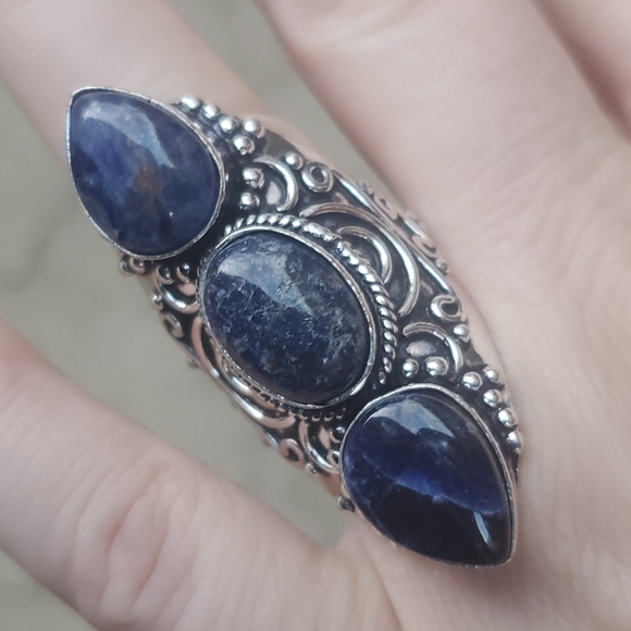 New Oversized Sodalite 925 Silver Statement Ring. - Picture 7 of 16